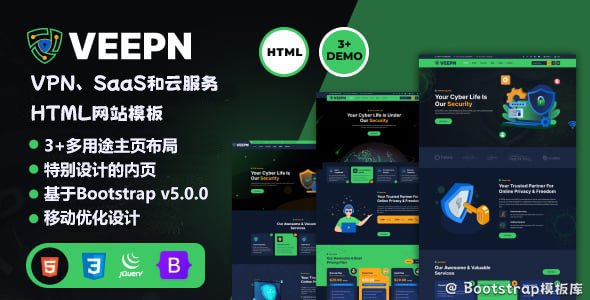 VPN、SaaS和云服务HTML网站模板