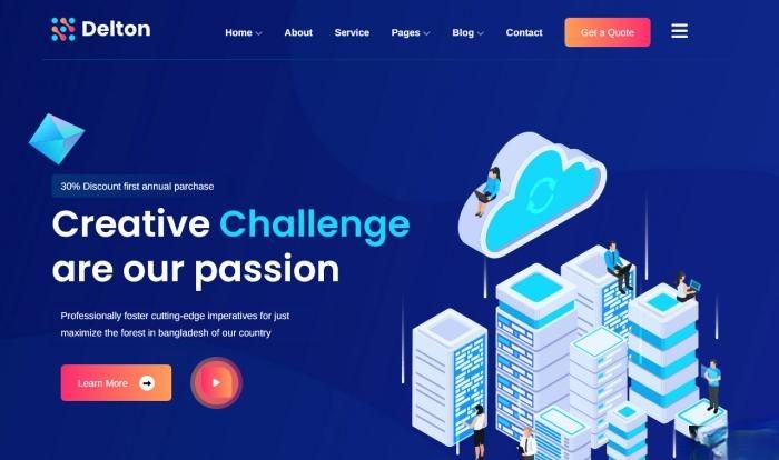 蓝色创意多功能数字解决方案网站模板